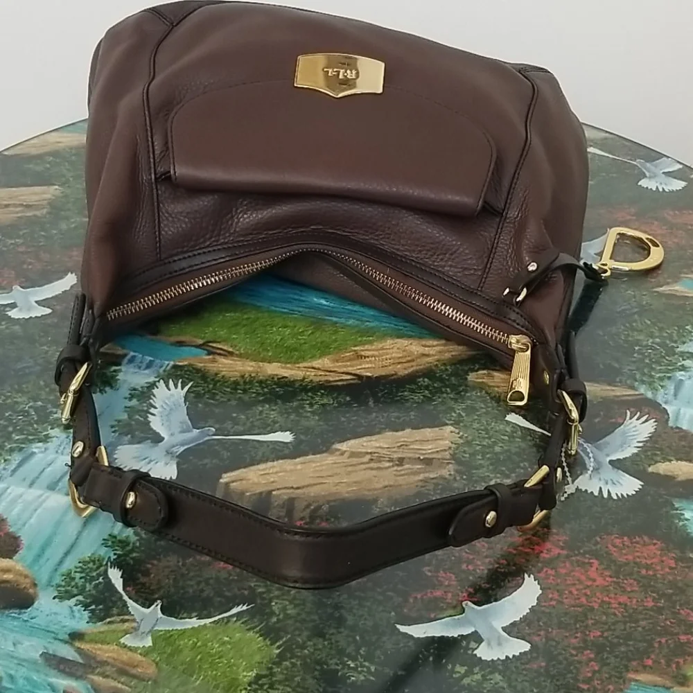 Lauren Ralph Lauren Dark Brown Pebbled Leather Hobo with Gold Hardware